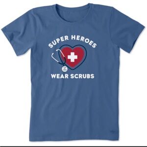 Life is Good Women's Super Heroes Wear Scrubs Short Sleeve Crusher Tee Blue M